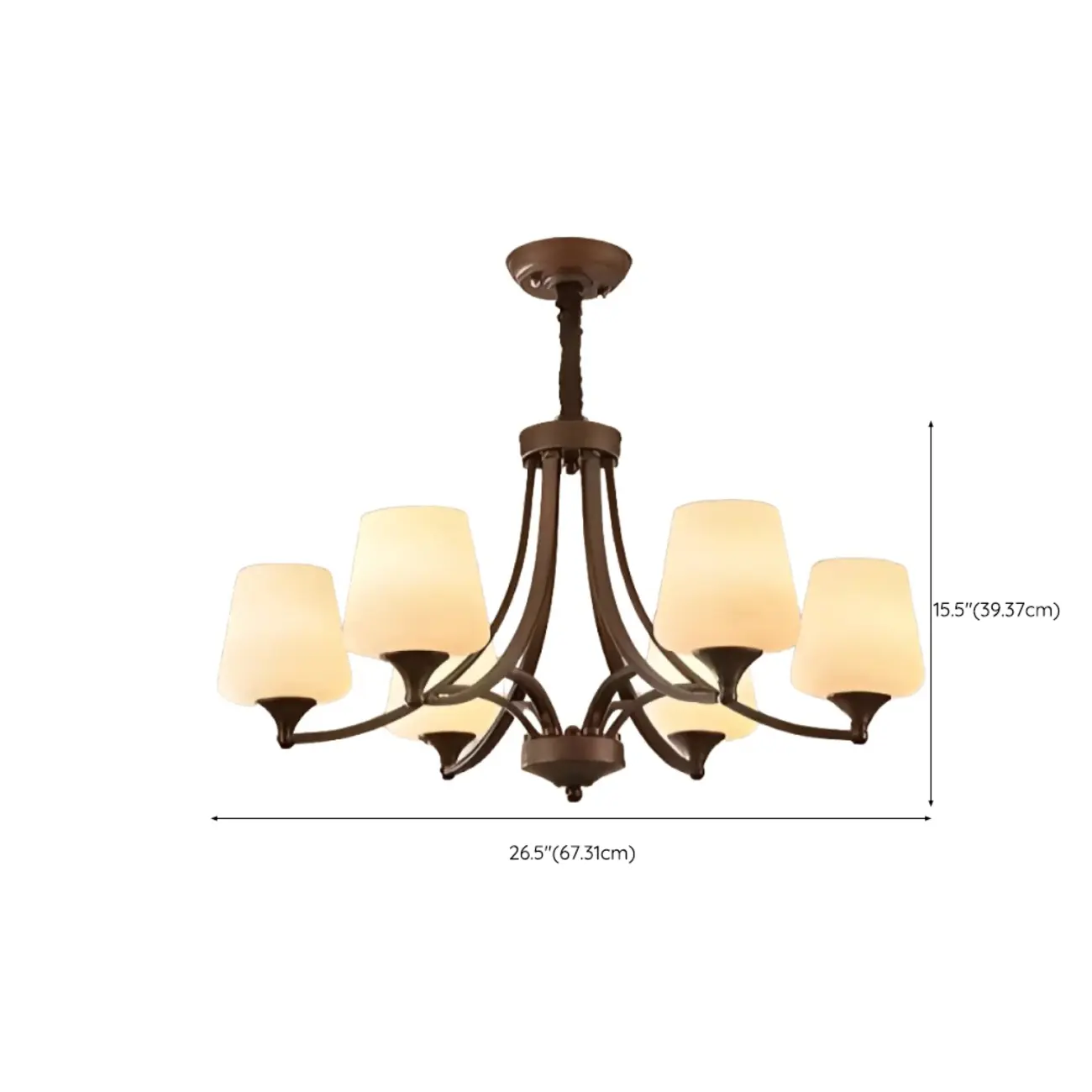 Vintage Metal White Glass Shade Classic Upward Chandelier Image - 42 | homeyfad