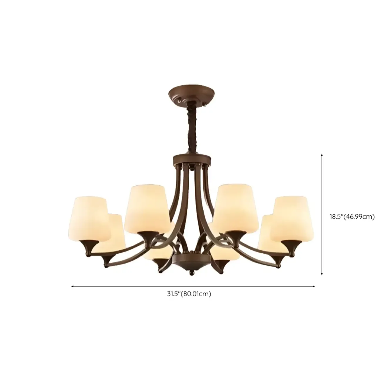 Vintage Metal White Glass Shade Classic Upward Chandelier Image - 43