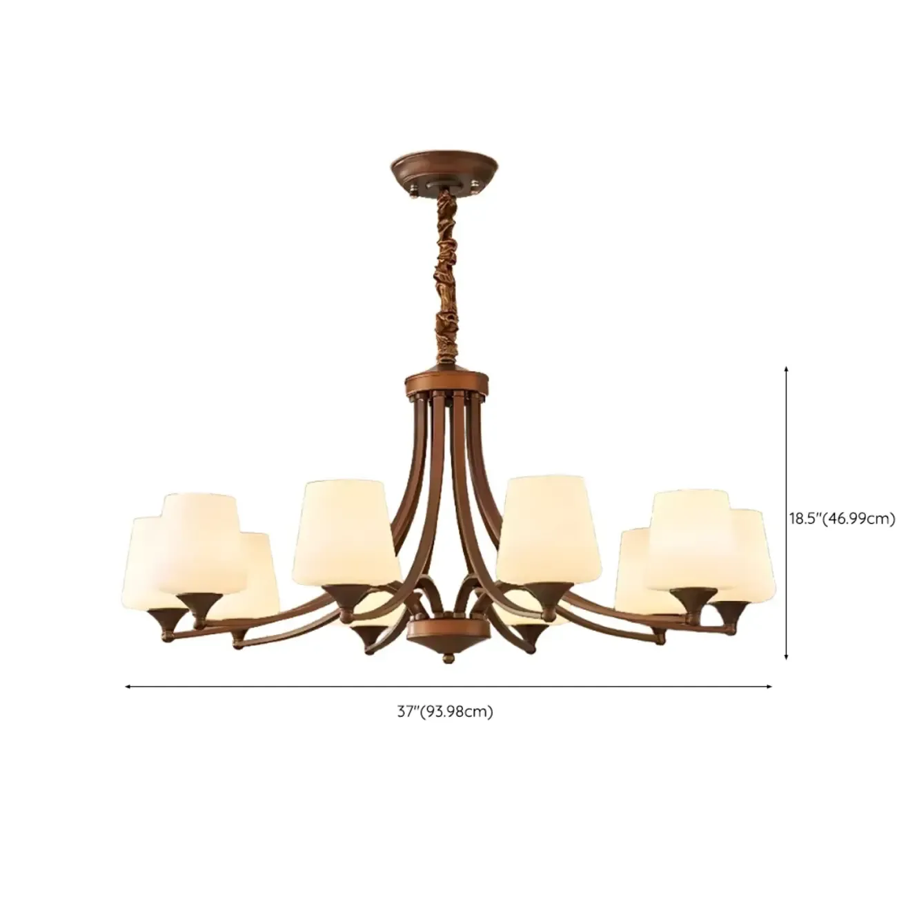 Vintage Metal White Glass Shade Classic Upward Chandelier Image - 44