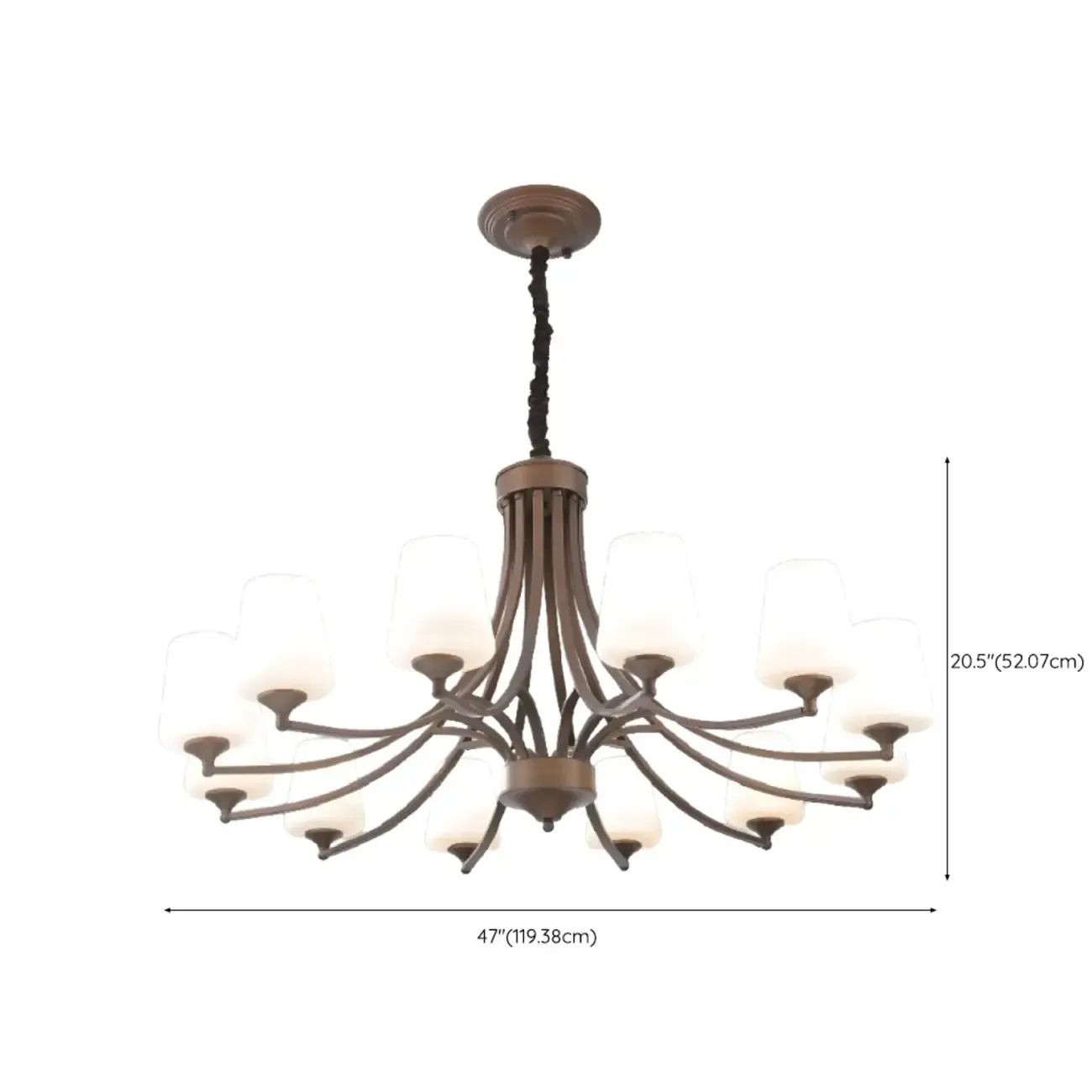 Vintage Metal White Glass Shade Classic Upward Chandelier Image - 45