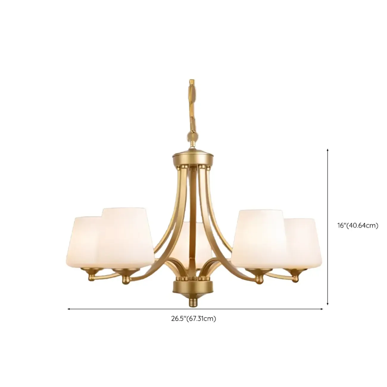 Vintage Metal White Glass Shade Classic Upward Chandelier Image - 47