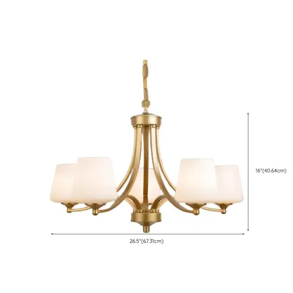 Vintage Metal White Glass Shade Classic Upward Chandelier Image - 47