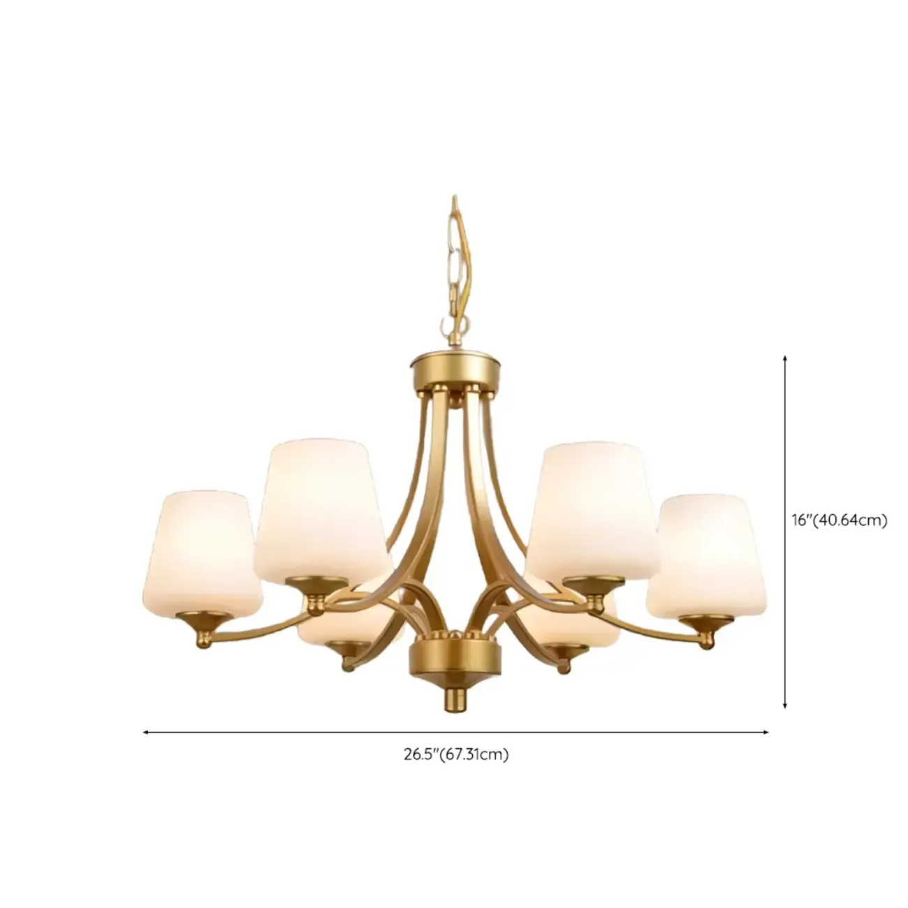 Vintage Metal White Glass Shade Classic Upward Chandelier Image - 48