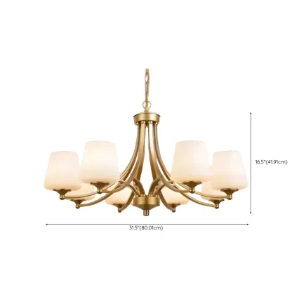 Vintage Metal White Glass Shade Classic Upward Chandelier Image - 49