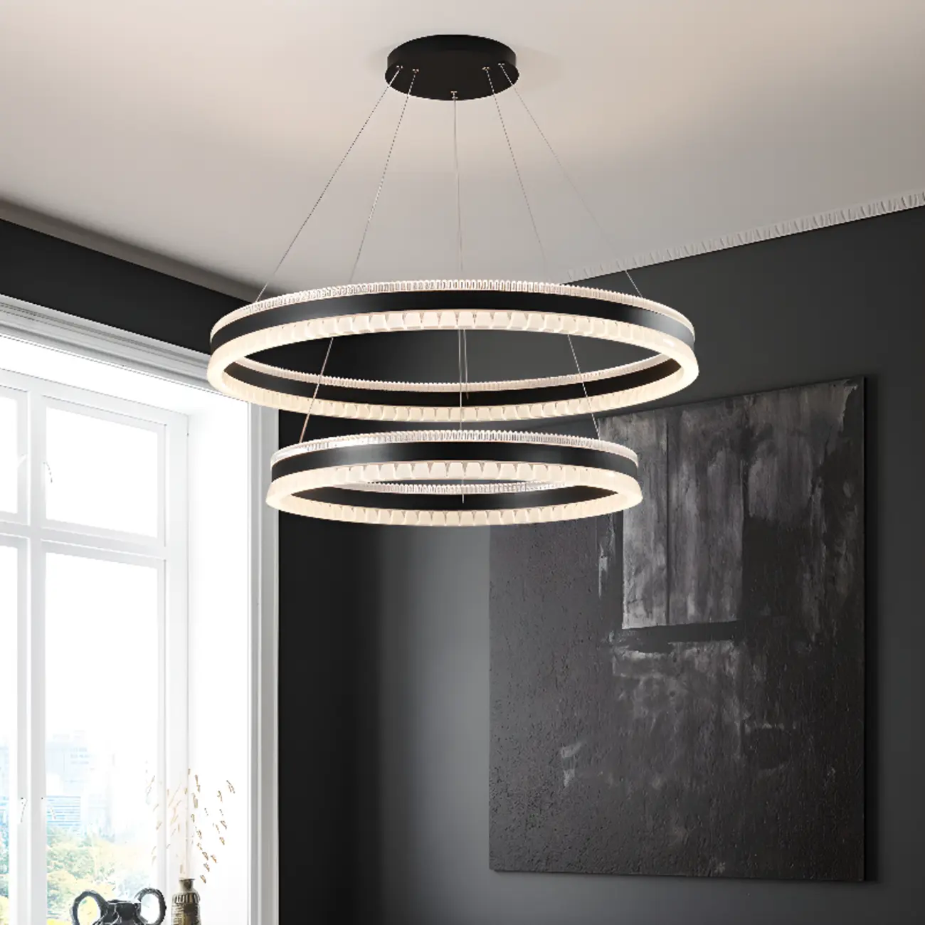 Stylish Modern Circle Tiered Ring LED Chandelier Image - 2 | homeyfad