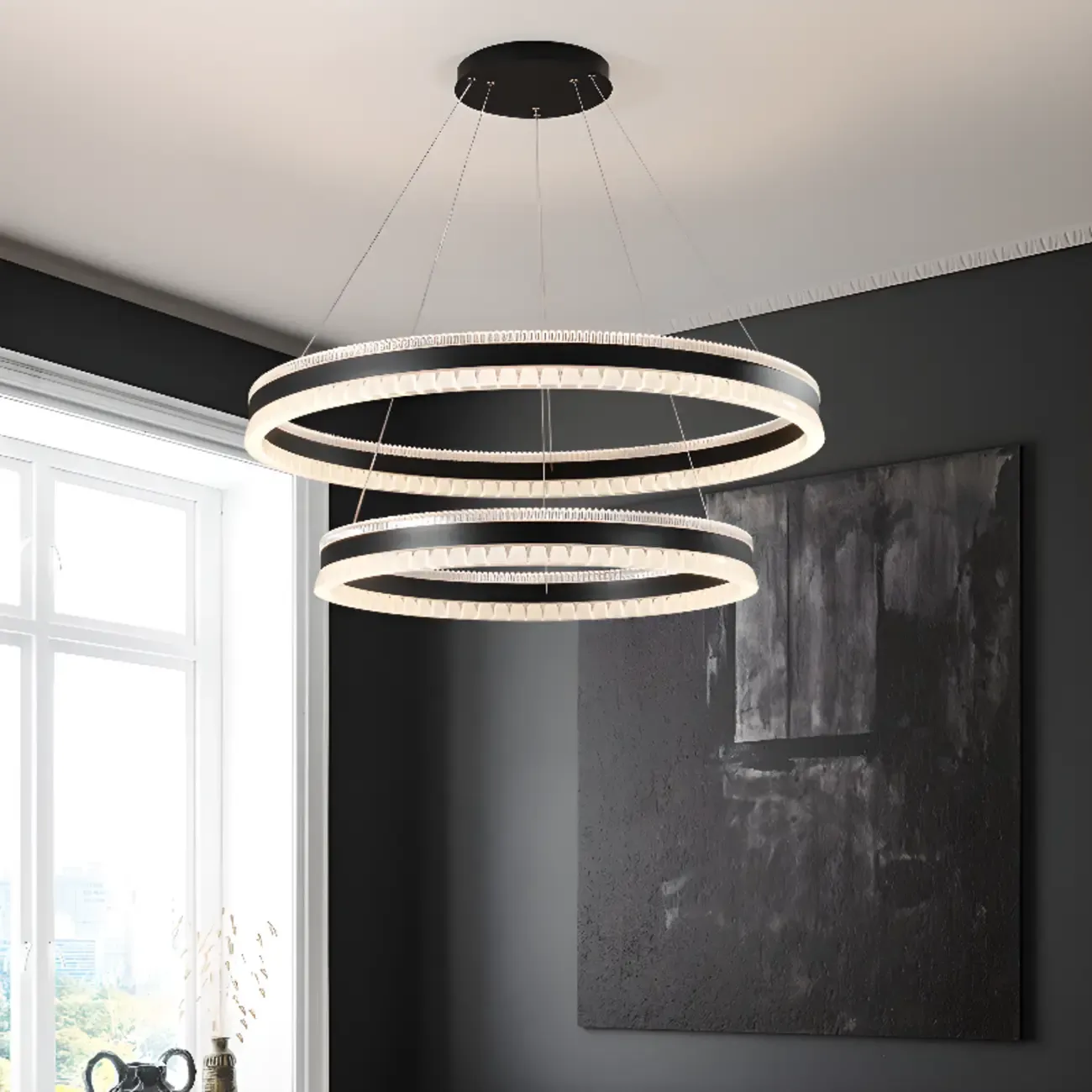 Stylish Modern Circle Tiered Ring LED Chandelier Image - 2