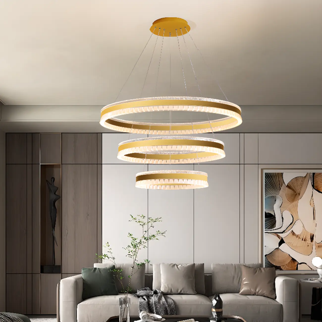 Stylish Modern Circle Tiered Ring LED Chandelier Image - 3 | homeyfad