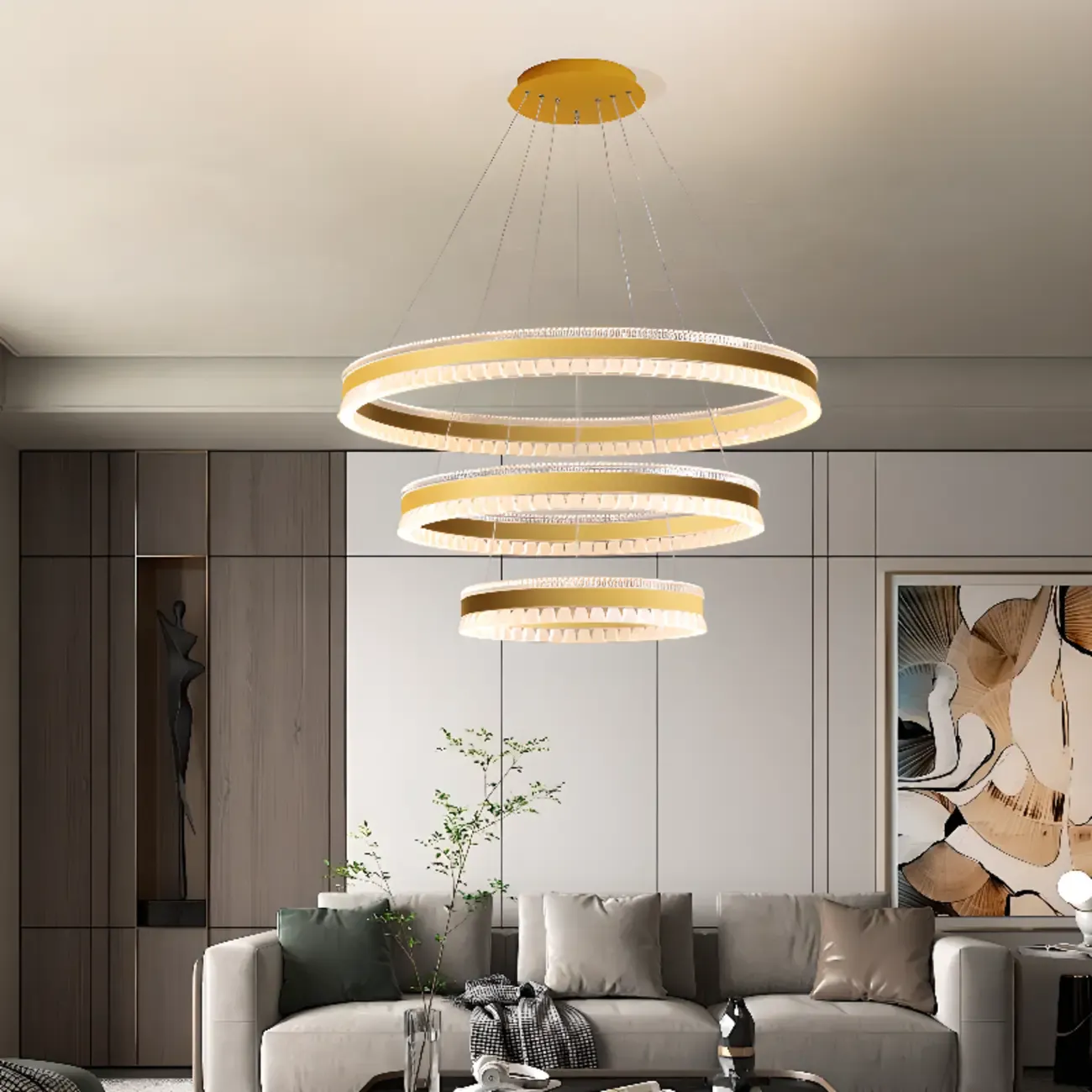 Stylish Modern Circle Tiered Ring LED Chandelier Image - 3