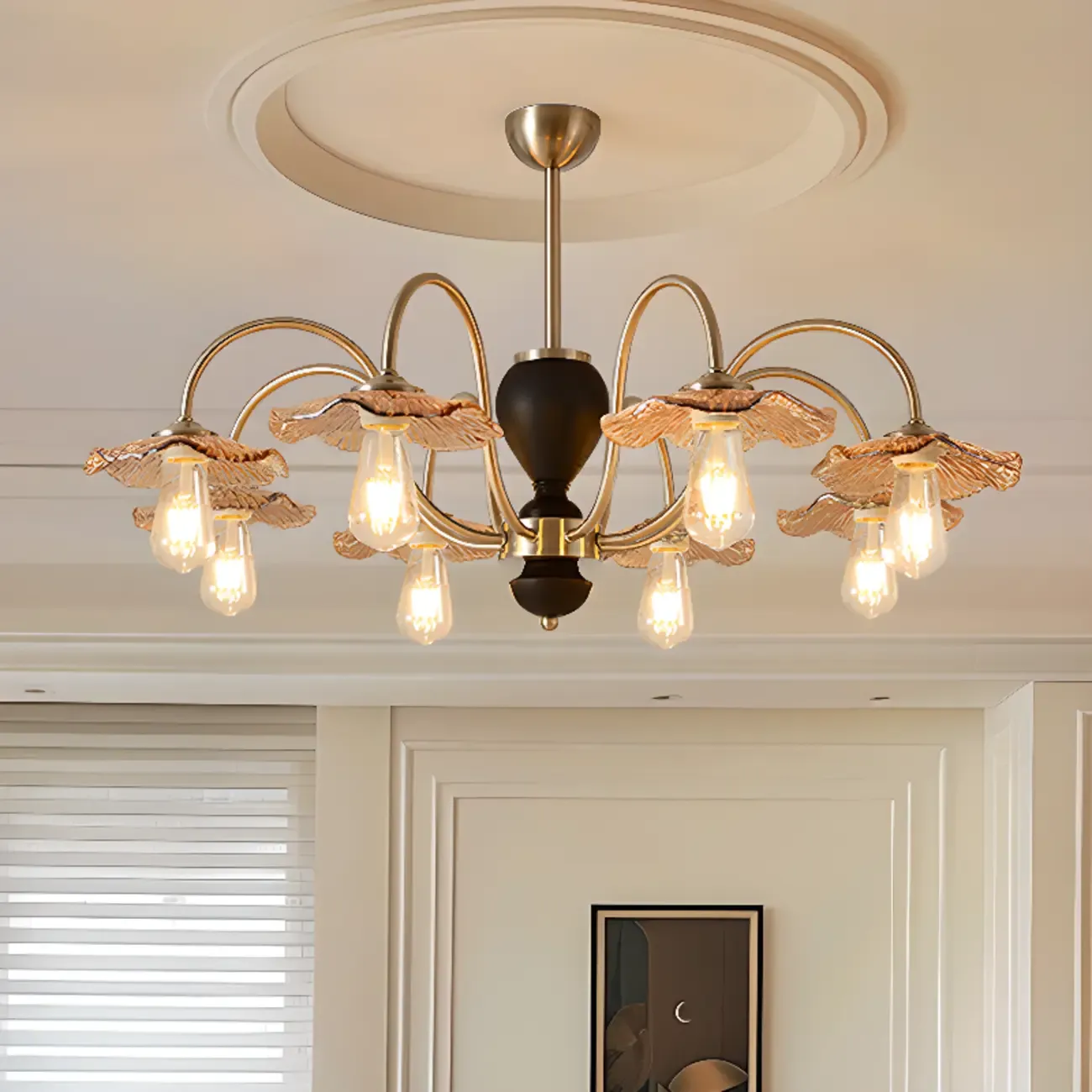Geometric Large Downrods Chandelier for Dining Room in 6/8 Light Image - 1