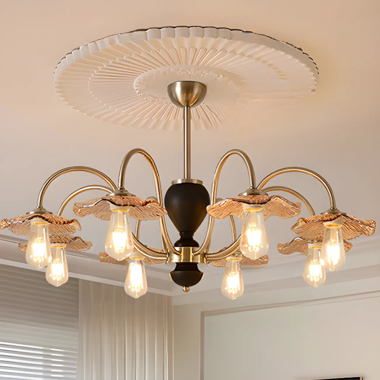 Geometric Large Downrods Chandelier for Dining Room in 6/8 Light Image - 3 | homeyfad