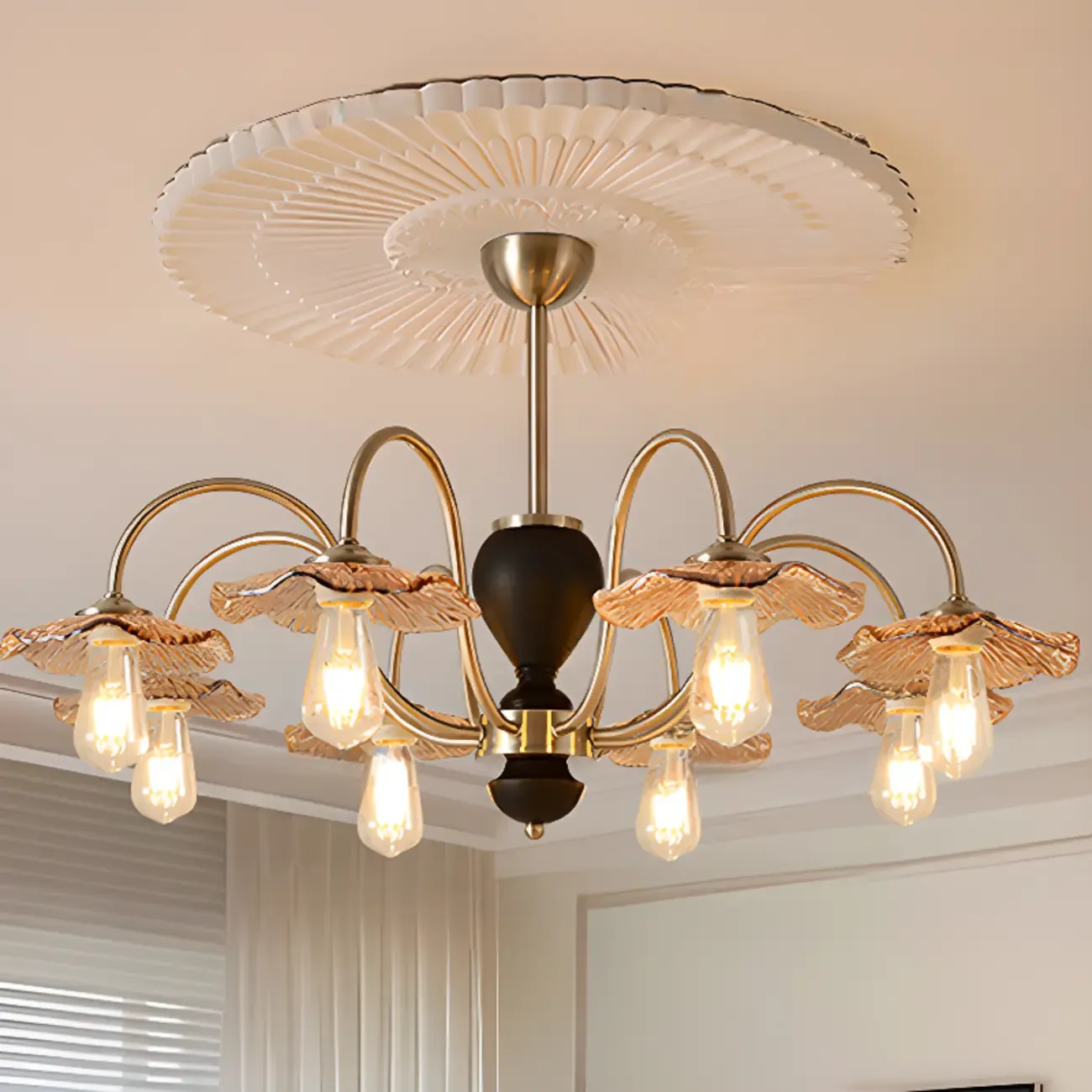 Geometric Large Downrods Chandelier for Dining Room in 6/8 Light Image - 3