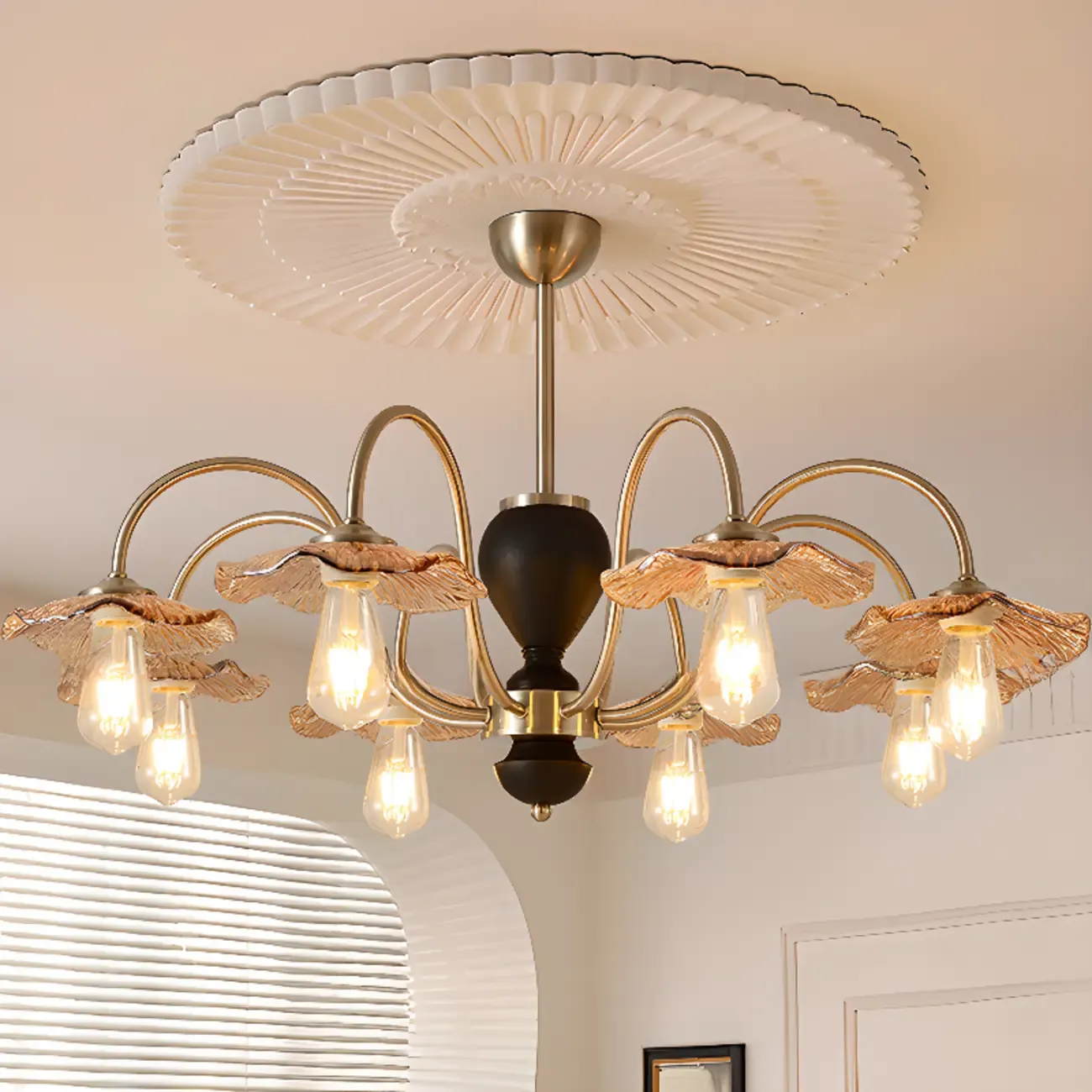 Geometric Large Downrods Chandelier for Dining Room in 6/8 Light Image - 6