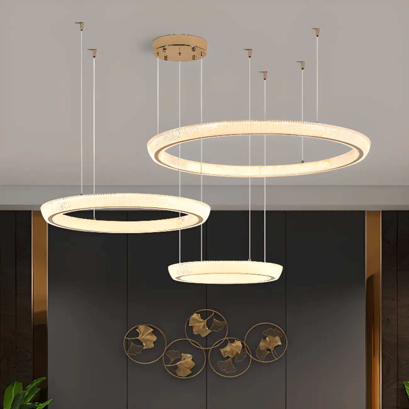 Gold Circular Crystal Glass Modern Chandelier Light Image - 2 | homeyfad