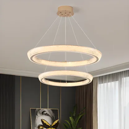 Gold Circular Crystal Glass Modern Chandelier Light Image - 1