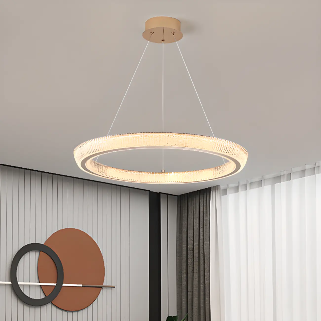 Gold Circular Crystal Glass Modern Chandelier Light Image - 4 | homeyfad