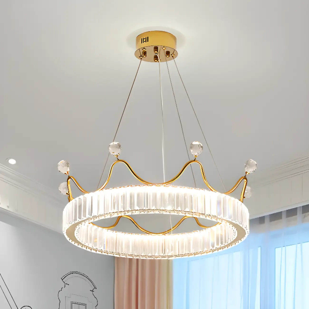 Elegant LED Golden Crown Shape Crystal Chandelier  Image - 1