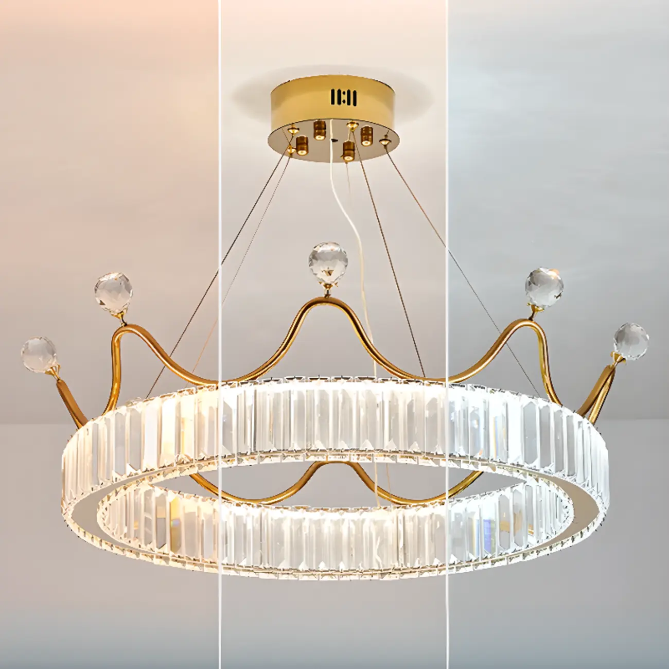 Elegant LED Golden Crown Shape Crystal Chandelier  Image - 9 | homeyfad