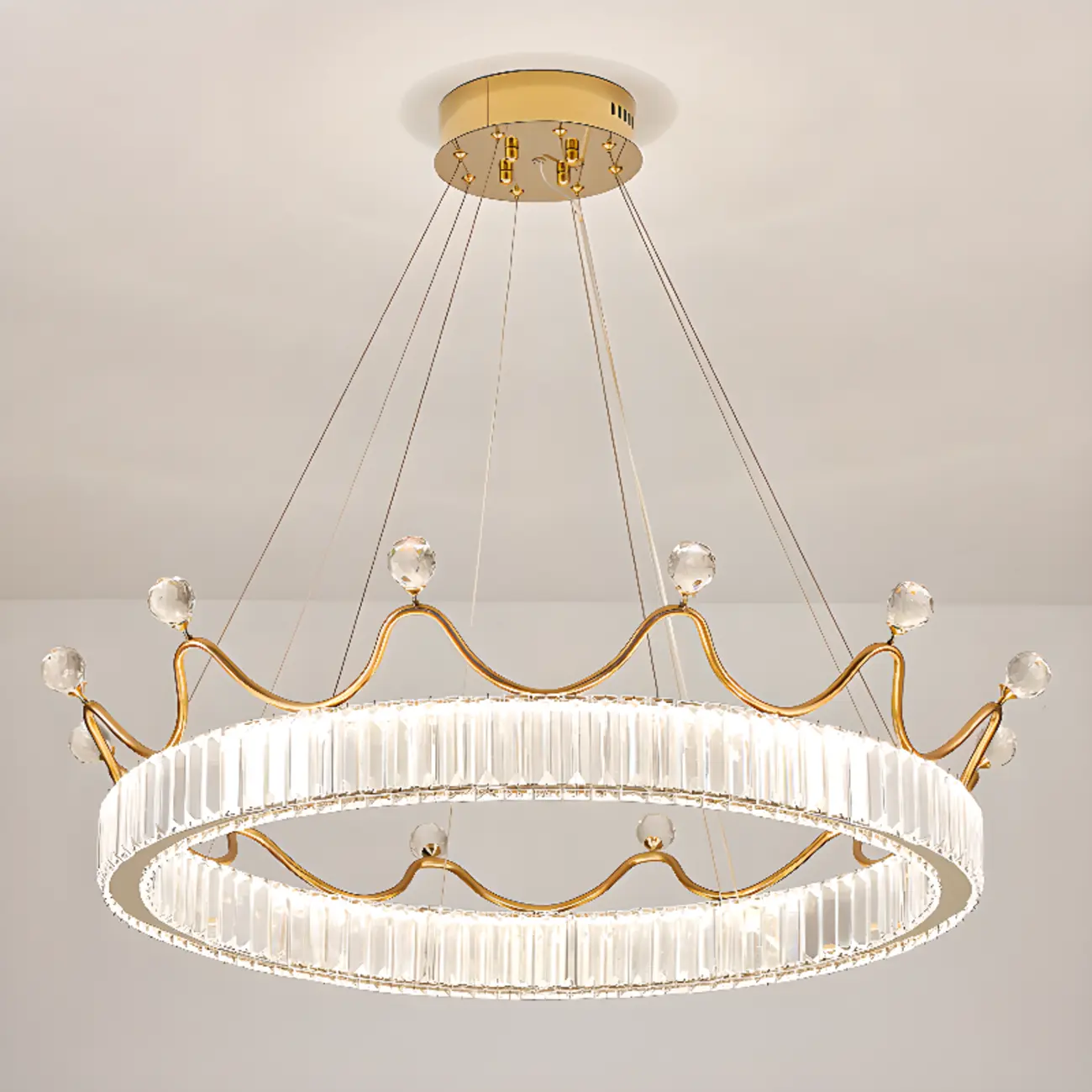 Elegant LED Golden Crown Shape Crystal Chandelier  Image - 11 | homeyfad
