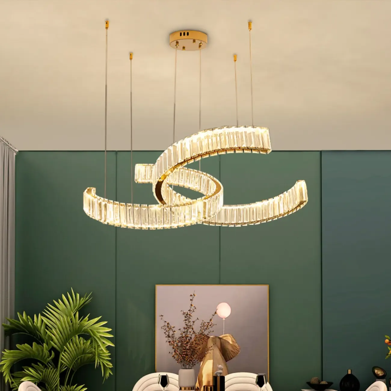 Gold Curved Crystal Chandelier Modern Elegant Design Image - 1