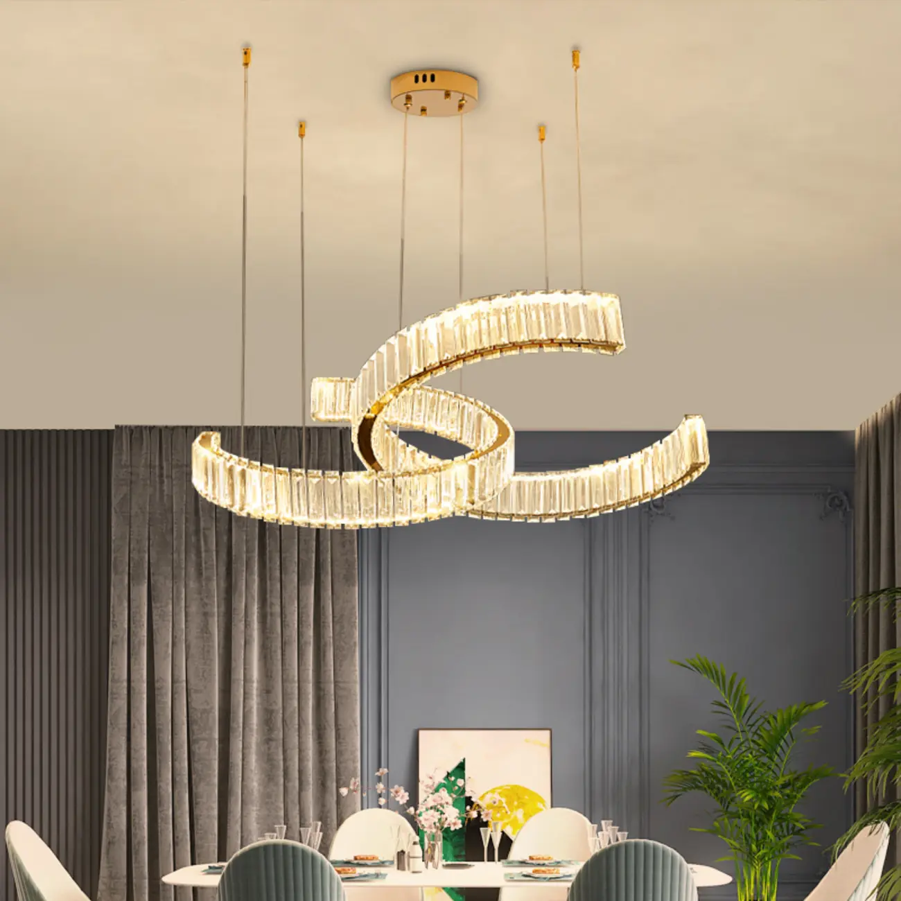 Gold Curved Crystal Chandelier Modern Elegant Design Image - 3 | homeyfad