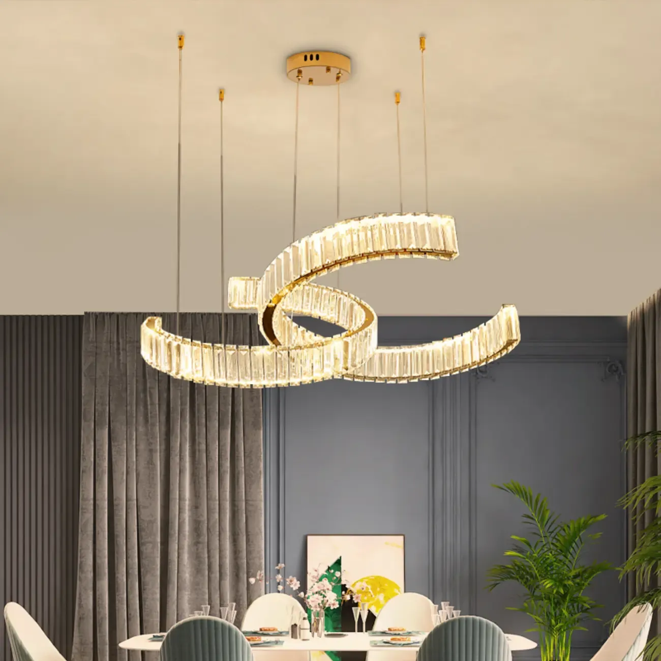 Gold Curved Crystal Chandelier Modern Elegant Design Image - 3