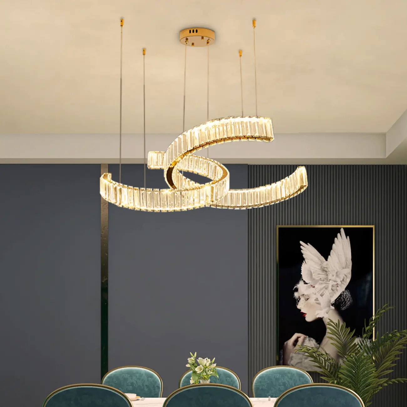 Gold Curved Crystal Chandelier Modern Elegant Design Image - 4 | homeyfad