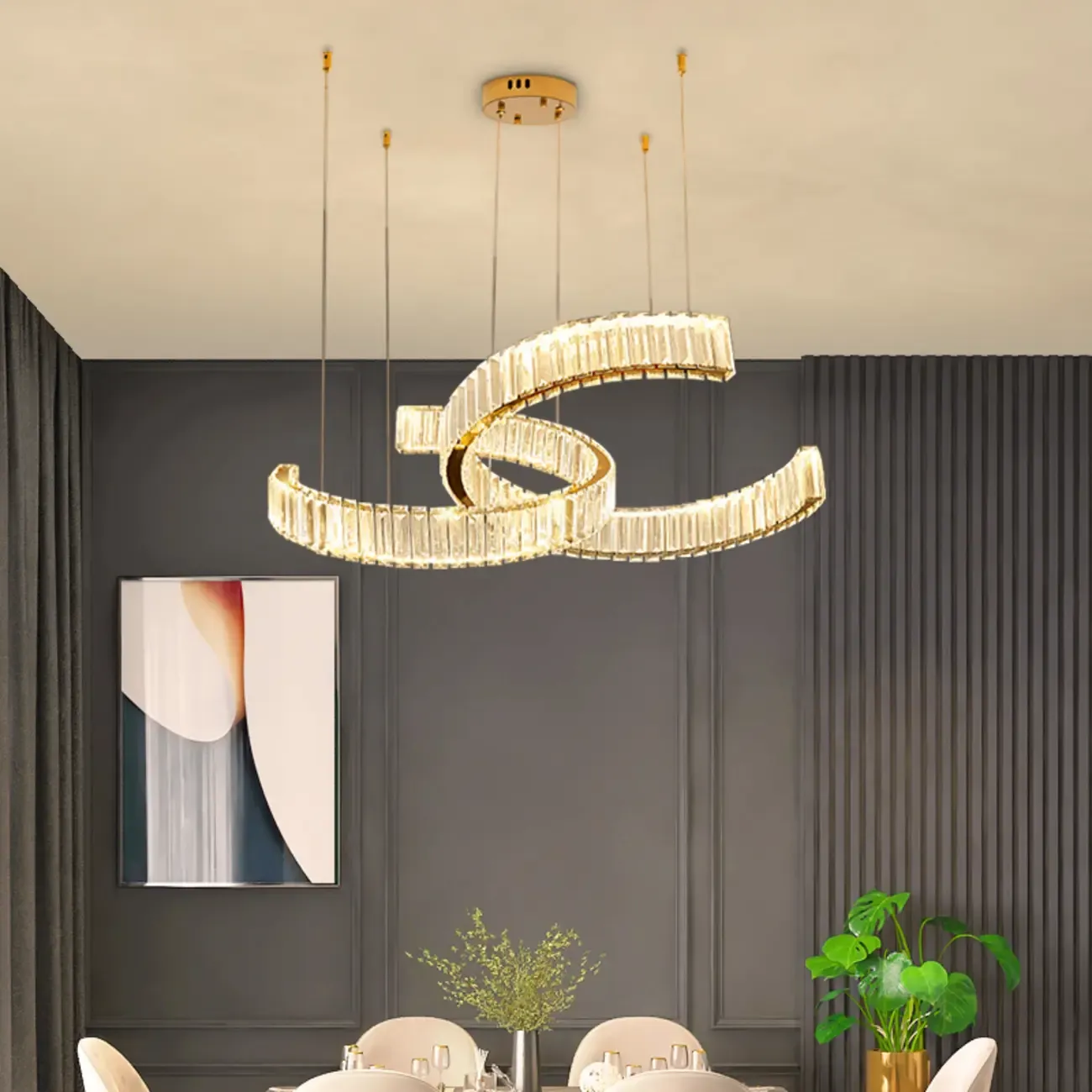 Gold Curved Crystal Chandelier Modern Elegant Design Image - 5