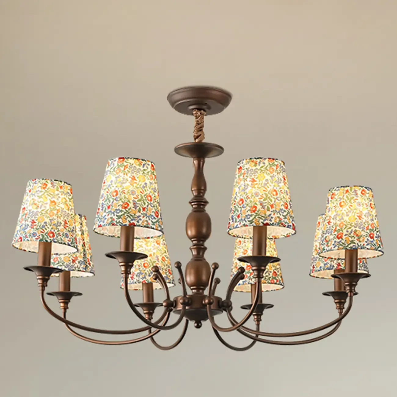 Rustic Round Coffee Bronze Barrel Metal Multi-Light Chandelier Image - 3