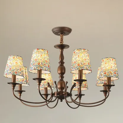 Rustic Round Coffee Bronze Barrel Metal Multi-Light Chandelier Image - 3