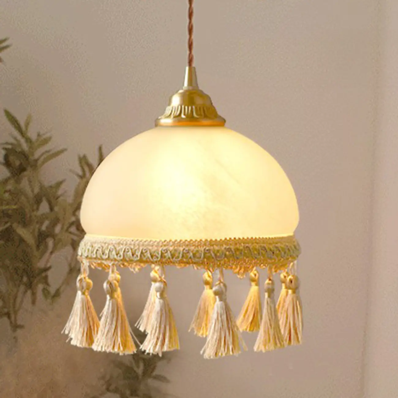 Yellow Glass Modern Dome-Shape Pendant Light Hanging Fixture  Image - 4 | homeyfad
