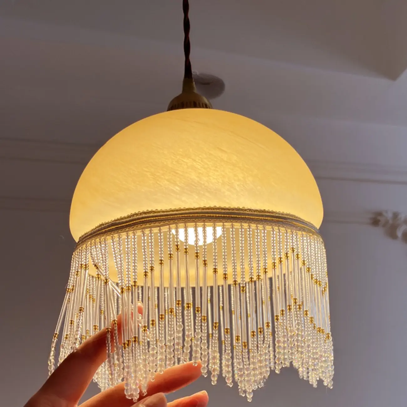 Yellow Glass Modern Dome-Shape Pendant Light Hanging Fixture  Image - 2 | homeyfad