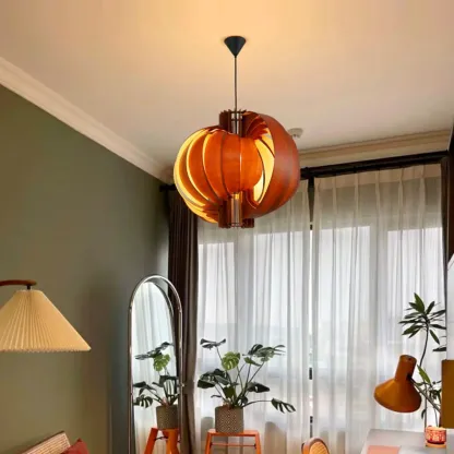 Unique Solid Wood Brown Globe Pendant Light for Indoor  Image - 1