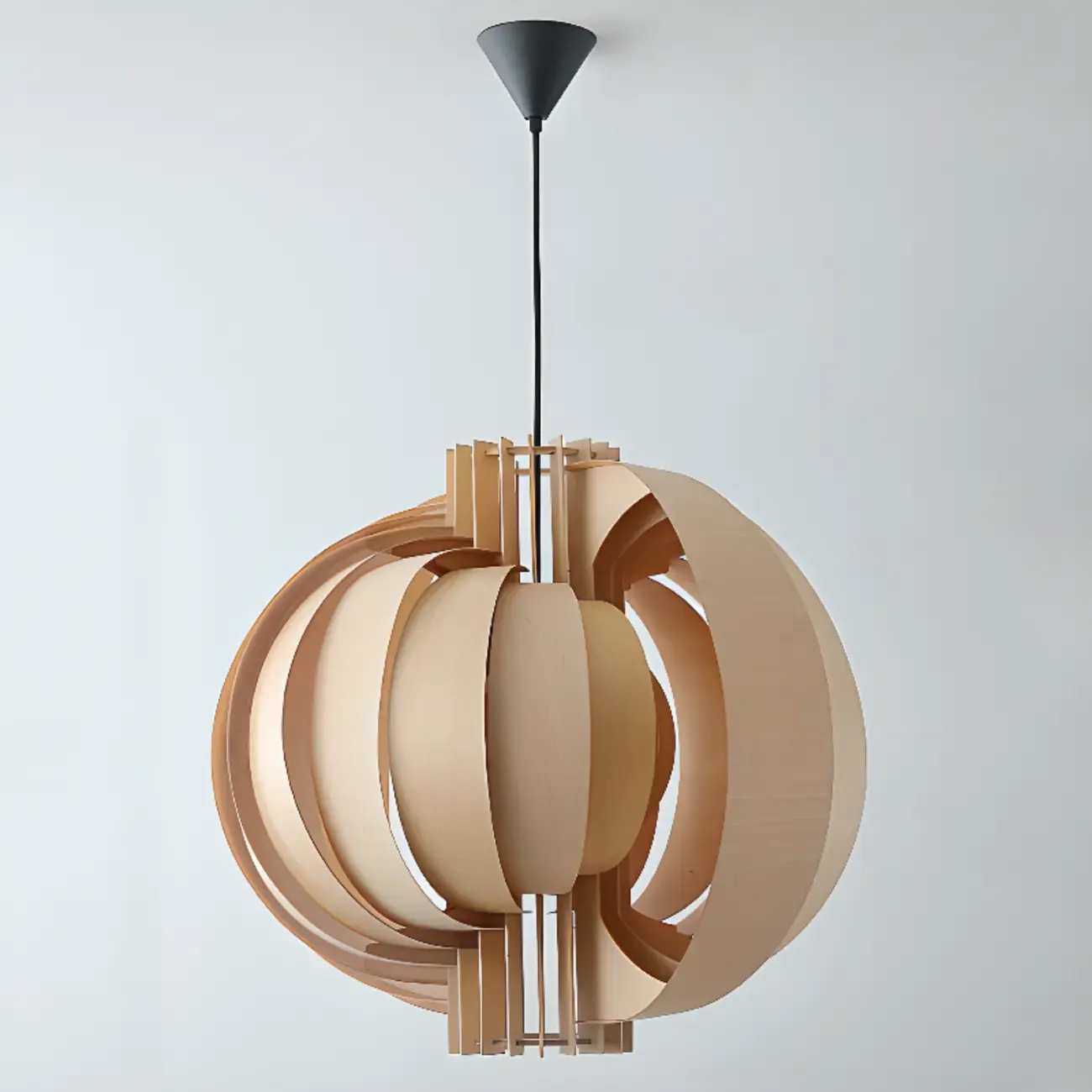 Unique Solid Wood Brown Globe Pendant Light for Indoor  Image - 4