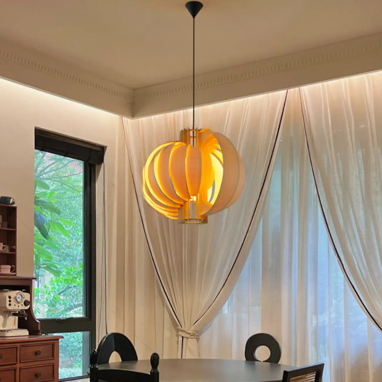 Unique Solid Wood Brown Globe Pendant Light for Indoor  Image - 5 | homeyfad