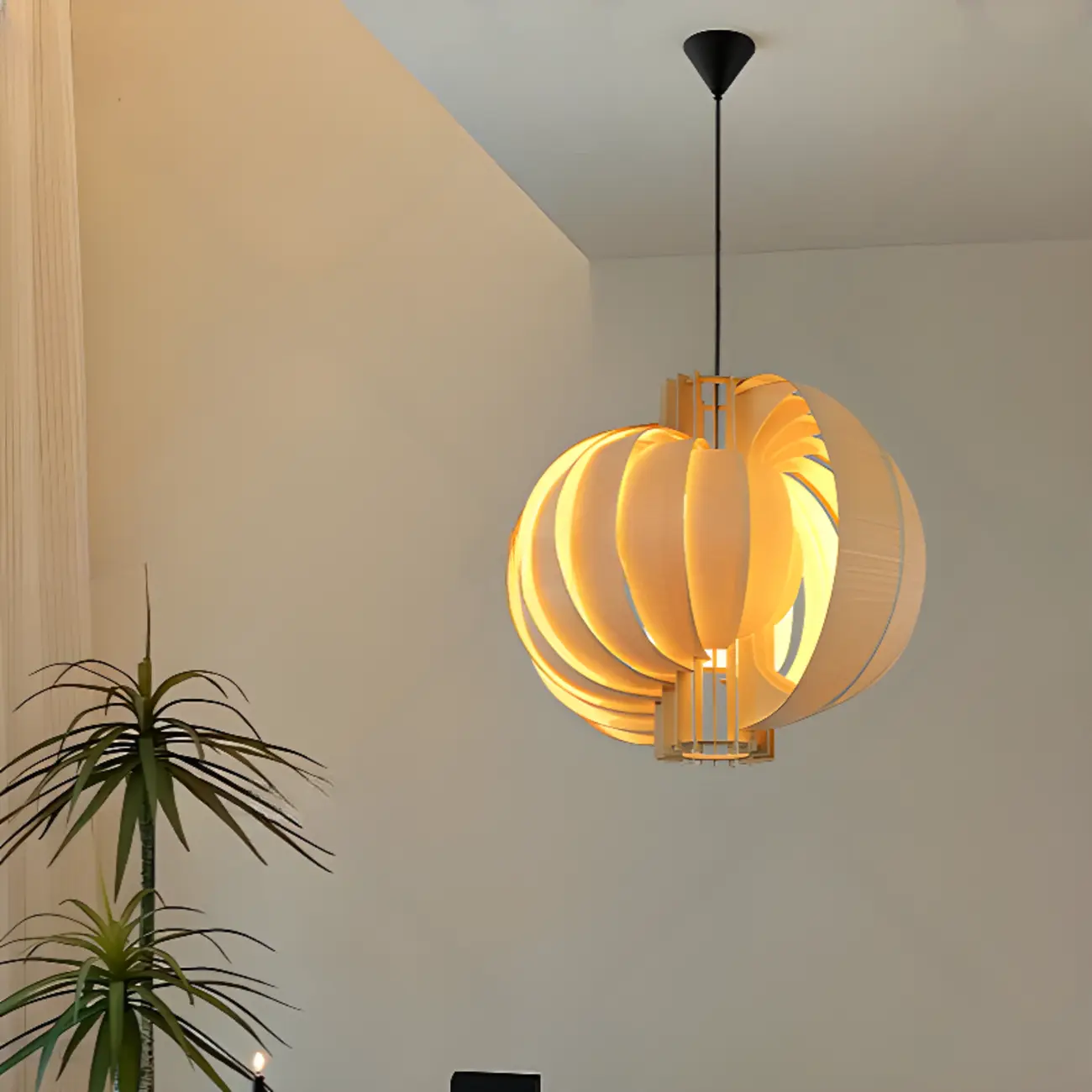 Unique Solid Wood Brown Globe Pendant Light for Indoor  Image - 2 | homeyfad