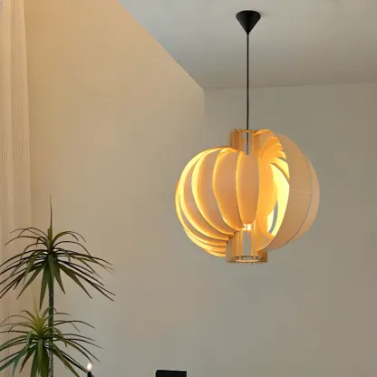 Unique Solid Wood Brown Globe Pendant Light for Indoor  Image - 2