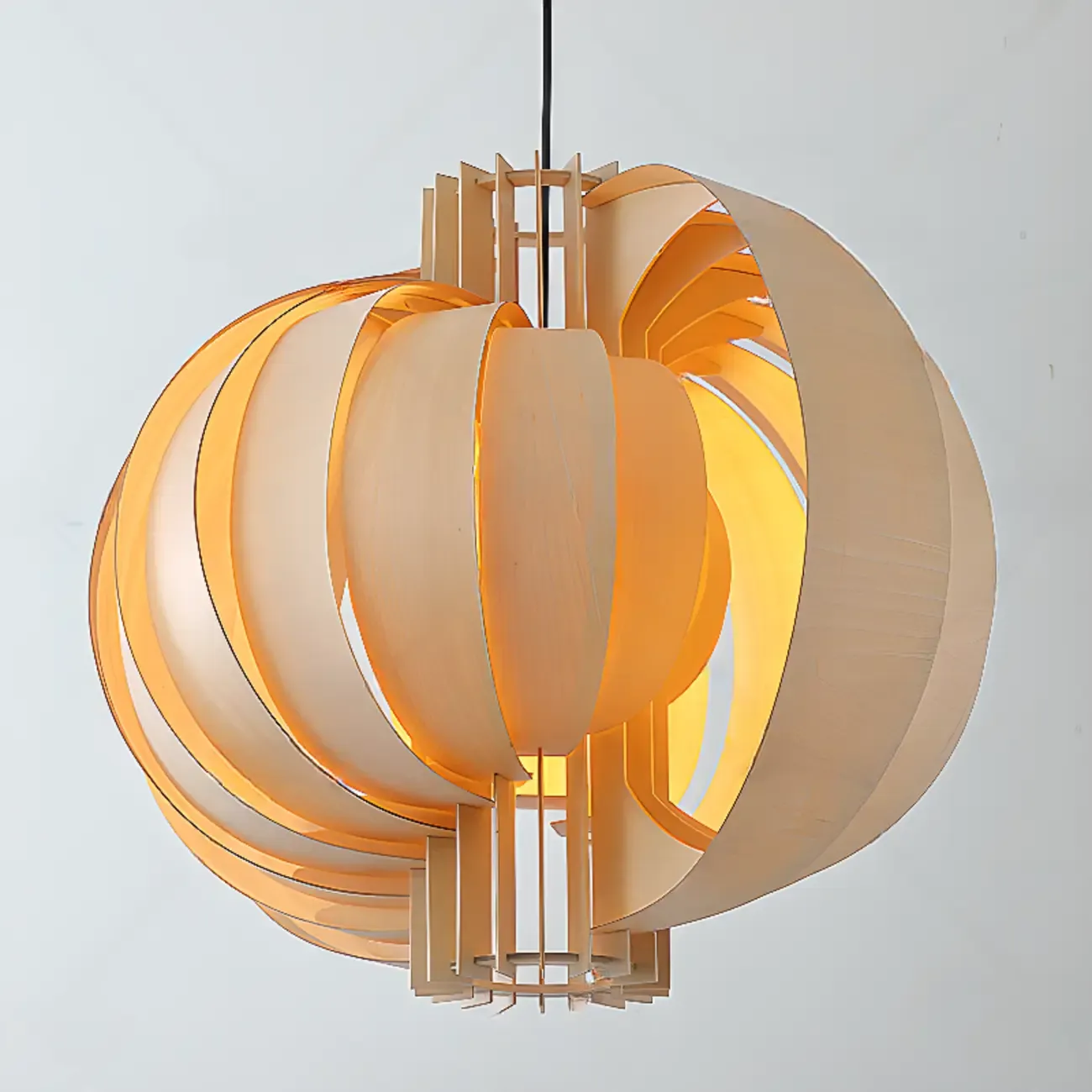 Unique Solid Wood Brown Globe Pendant Light for Indoor  Image - 9