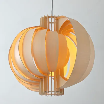 Unique Solid Wood Brown Globe Pendant Light for Indoor  Image - 9