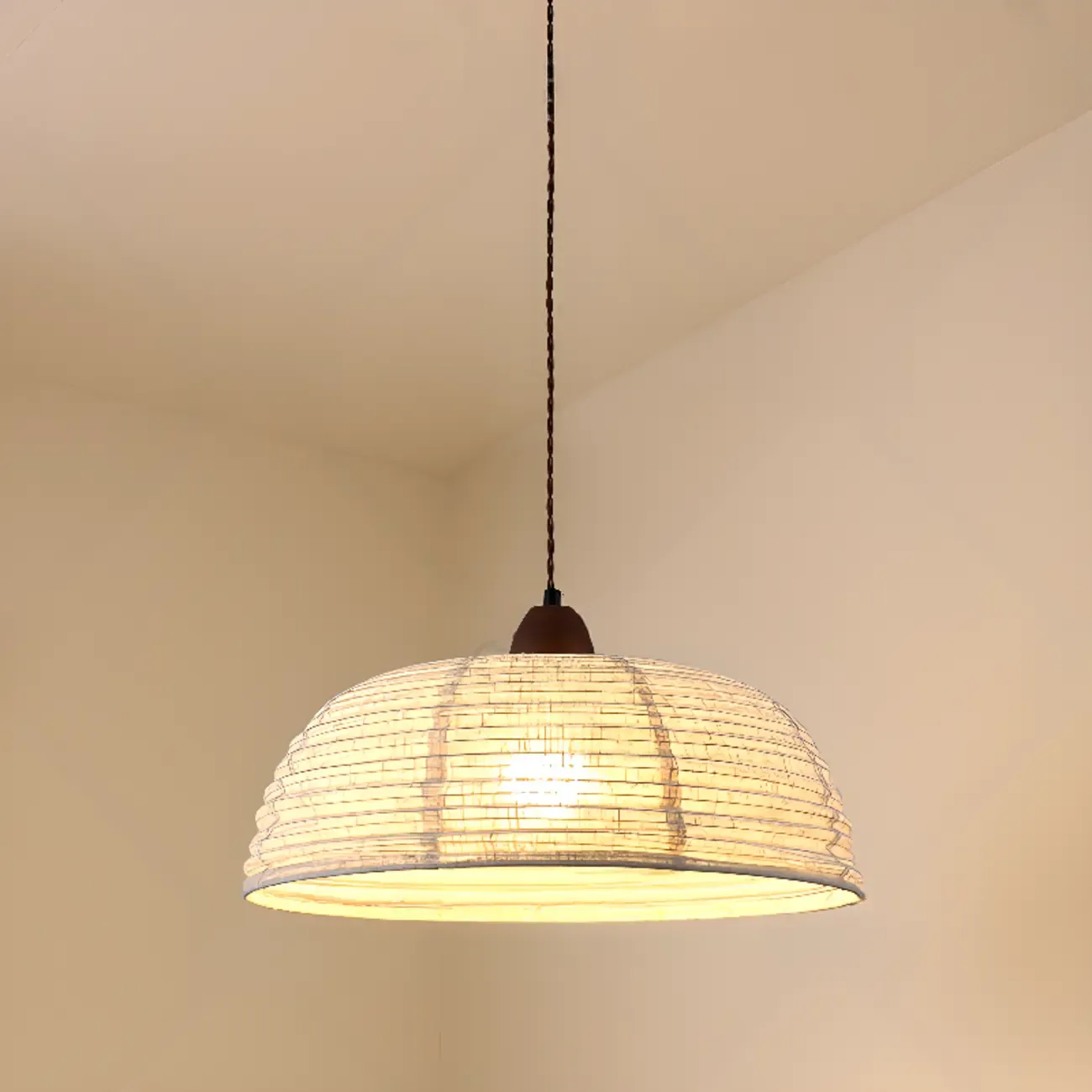 Rustic Bowl Fabric Kitchen Pendant Light with Flexible Height Image - 1