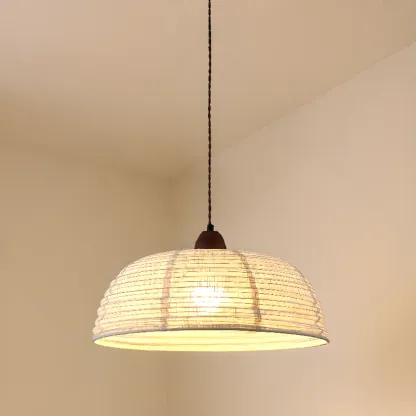 Rustic Bowl Fabric Kitchen Pendant Light with Flexible Height Image - 1