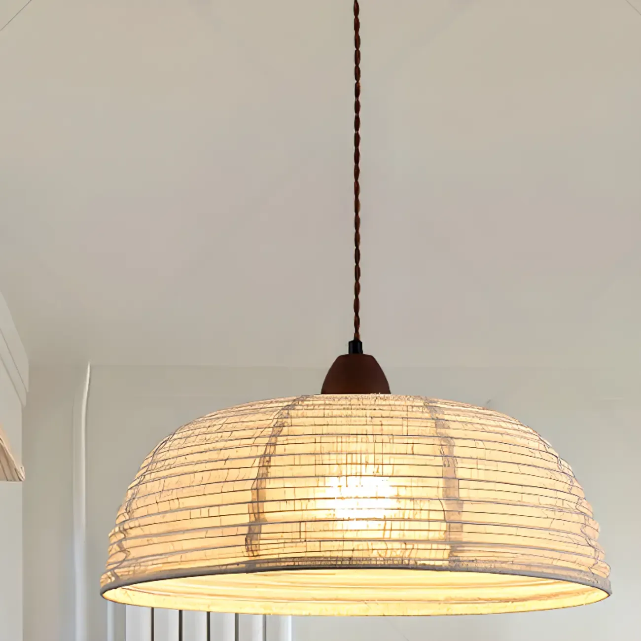 Rustic Bowl Fabric Kitchen Pendant Light with Flexible Height Image - 2