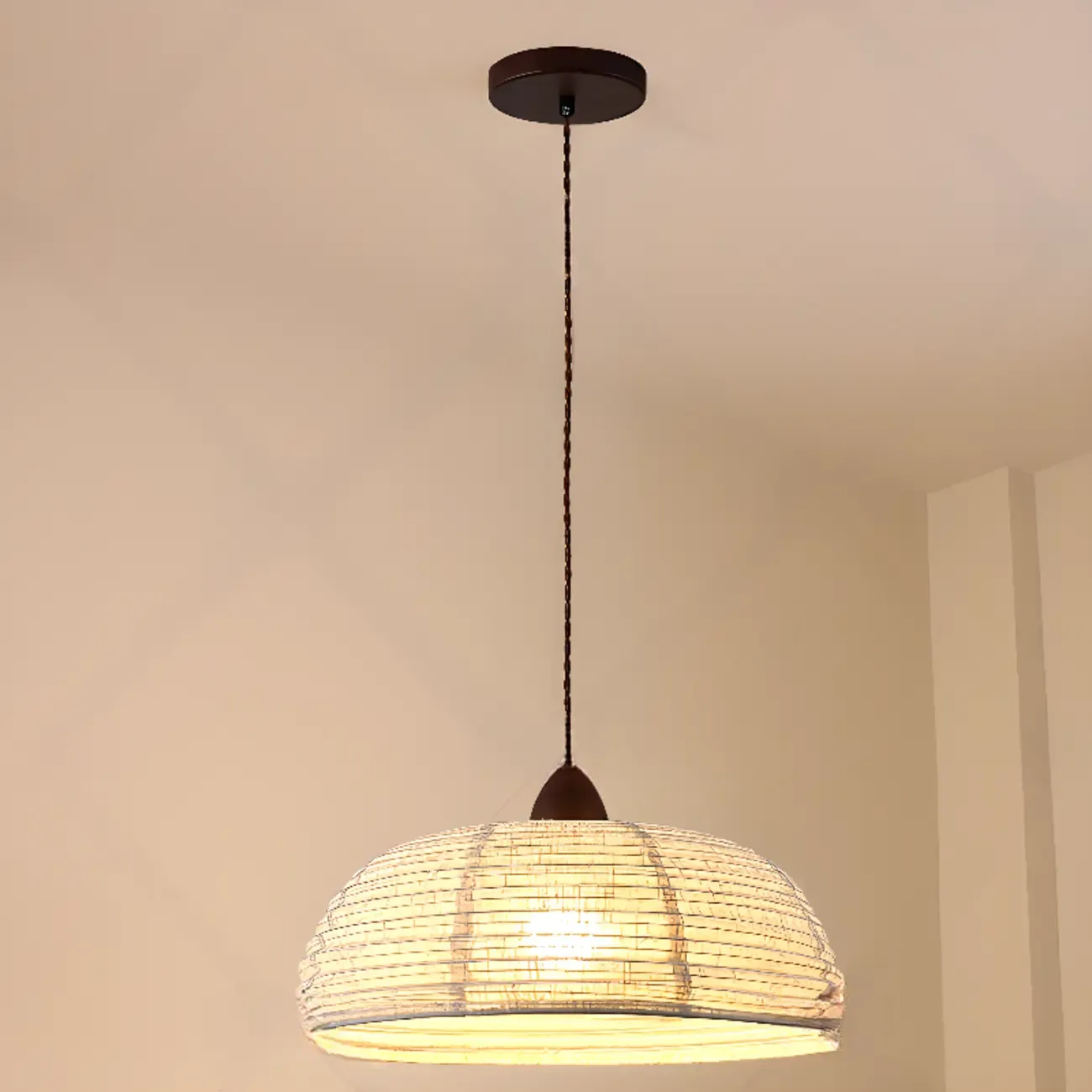 Rustic Bowl Fabric Kitchen Pendant Light with Flexible Height Image - 5