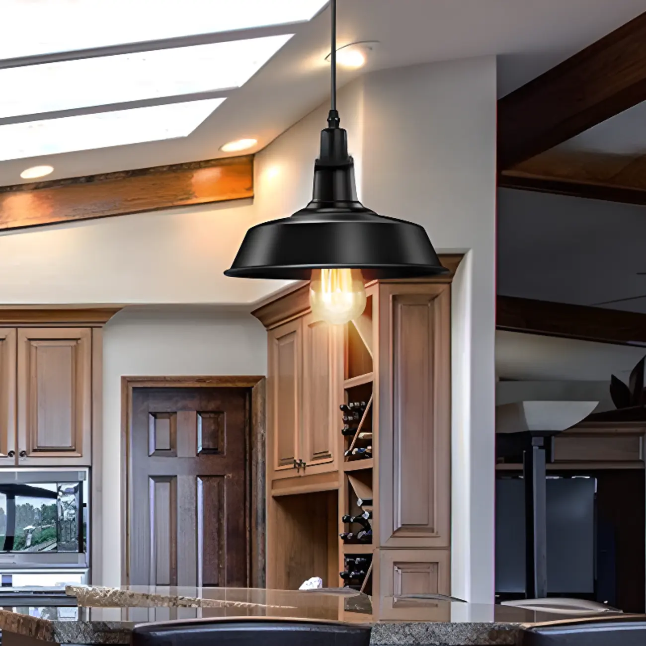 Industrial Black Round Metal Pendant Lighting for Kitchen Image - 2 | homeyfad