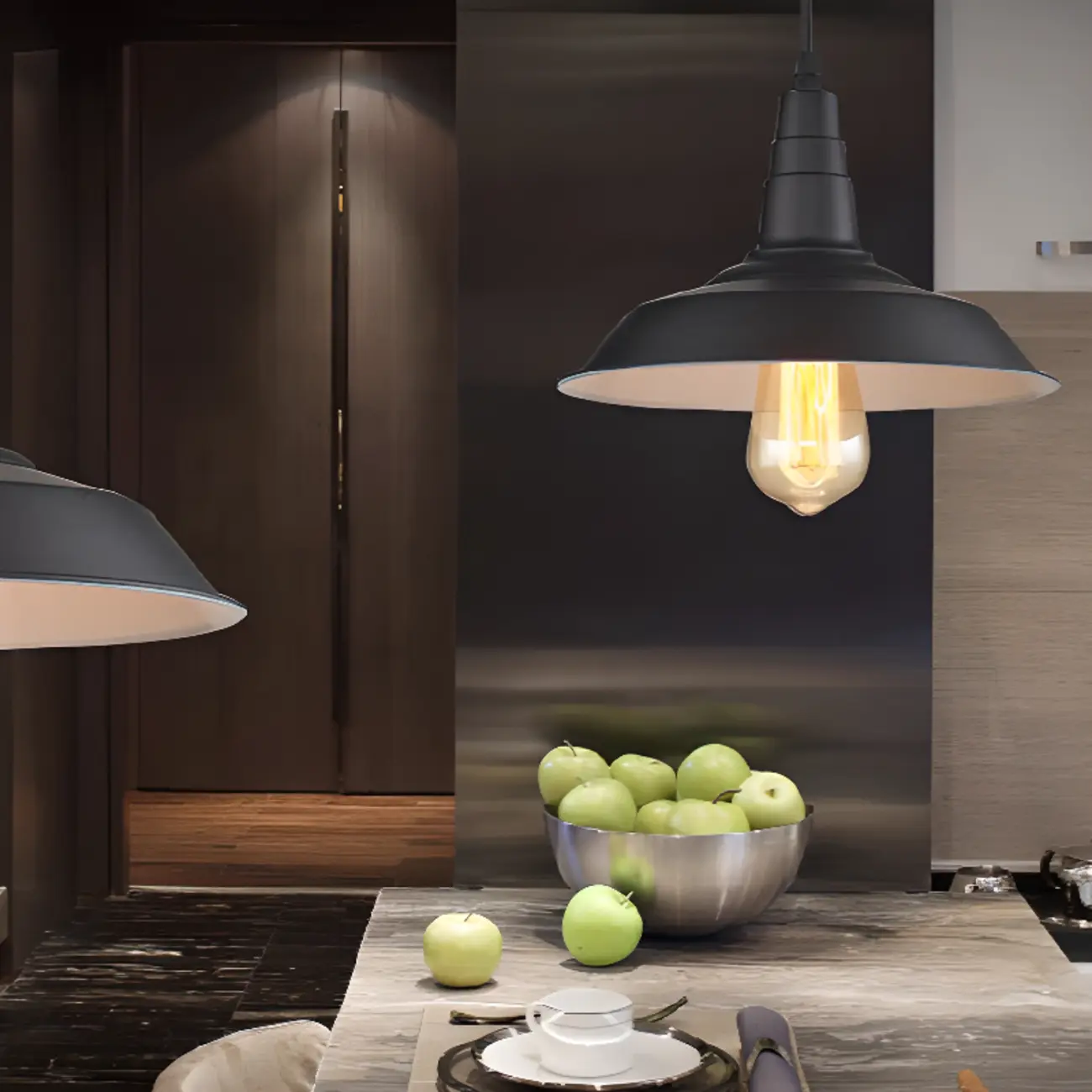 Industrial Black Round Metal Pendant Lighting for Kitchen Image - 3 | homeyfad