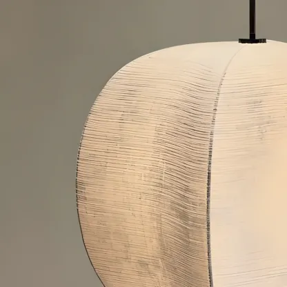 Modern Beige Fabric Geometric Pendant Light Adjustable Height Image - 9
