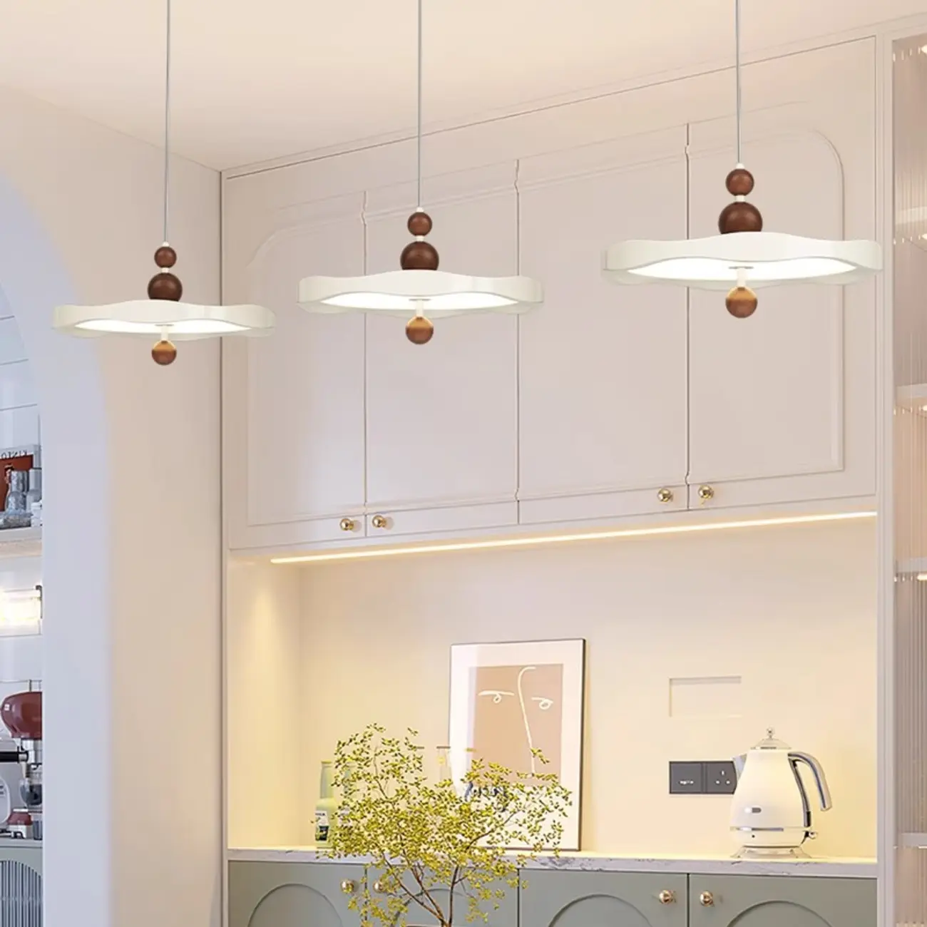 Dimmable White Round Hanging Pendant Light for Kitchen Island Image - 3 | homeyfad