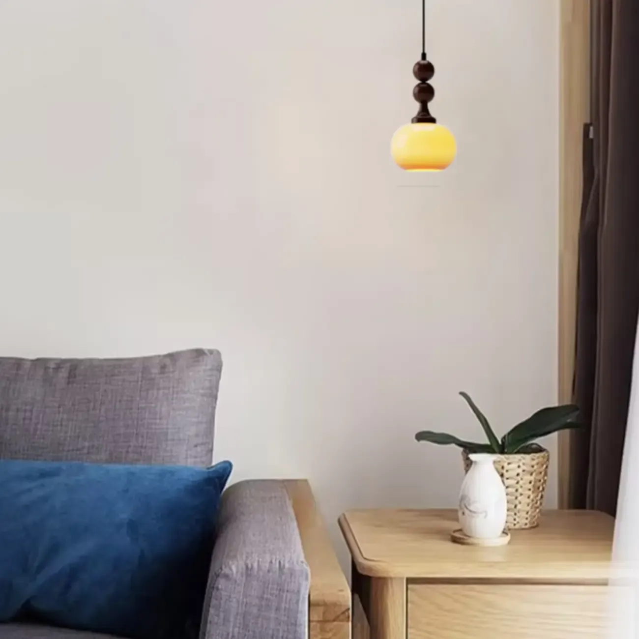 Liftable Orange Glass Pendant Light Fixture Adjustable Height Image - 4