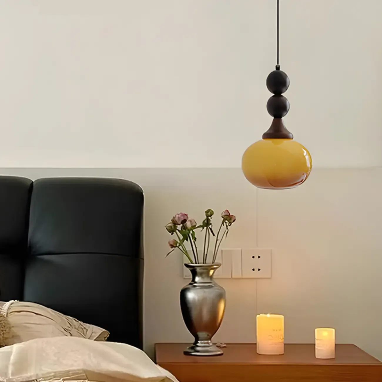 Liftable Orange Glass Pendant Light Fixture Adjustable Height Image - 5