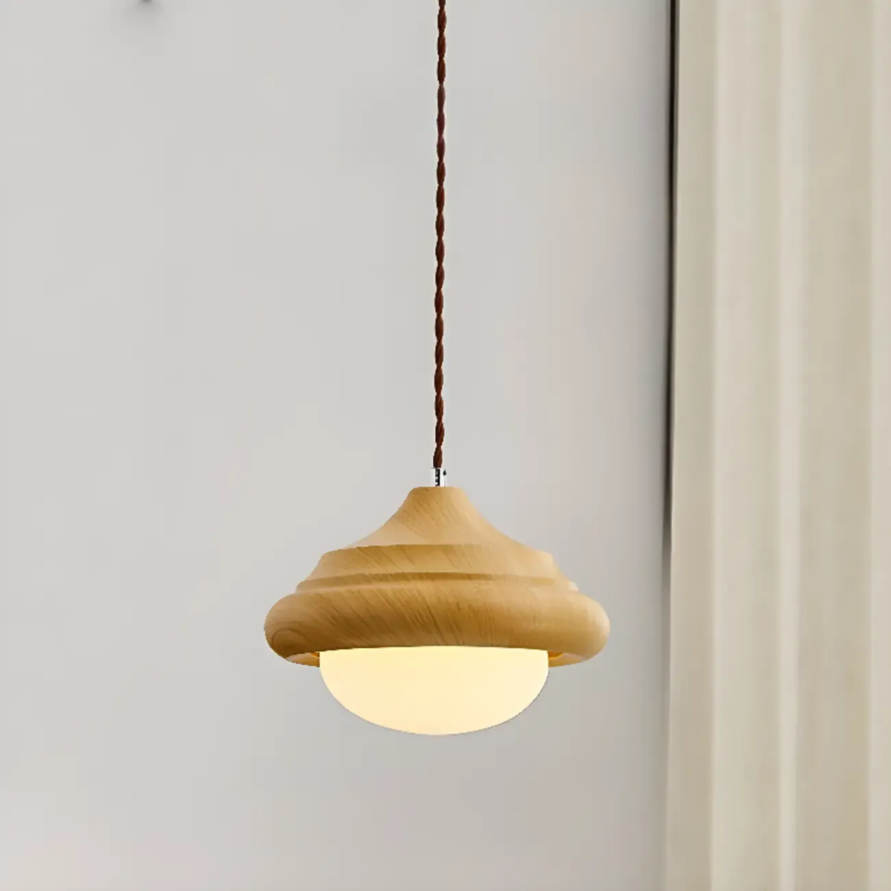 Geometric Walnut Glass Indoor Pendant Light Adjustable Height Image - 2