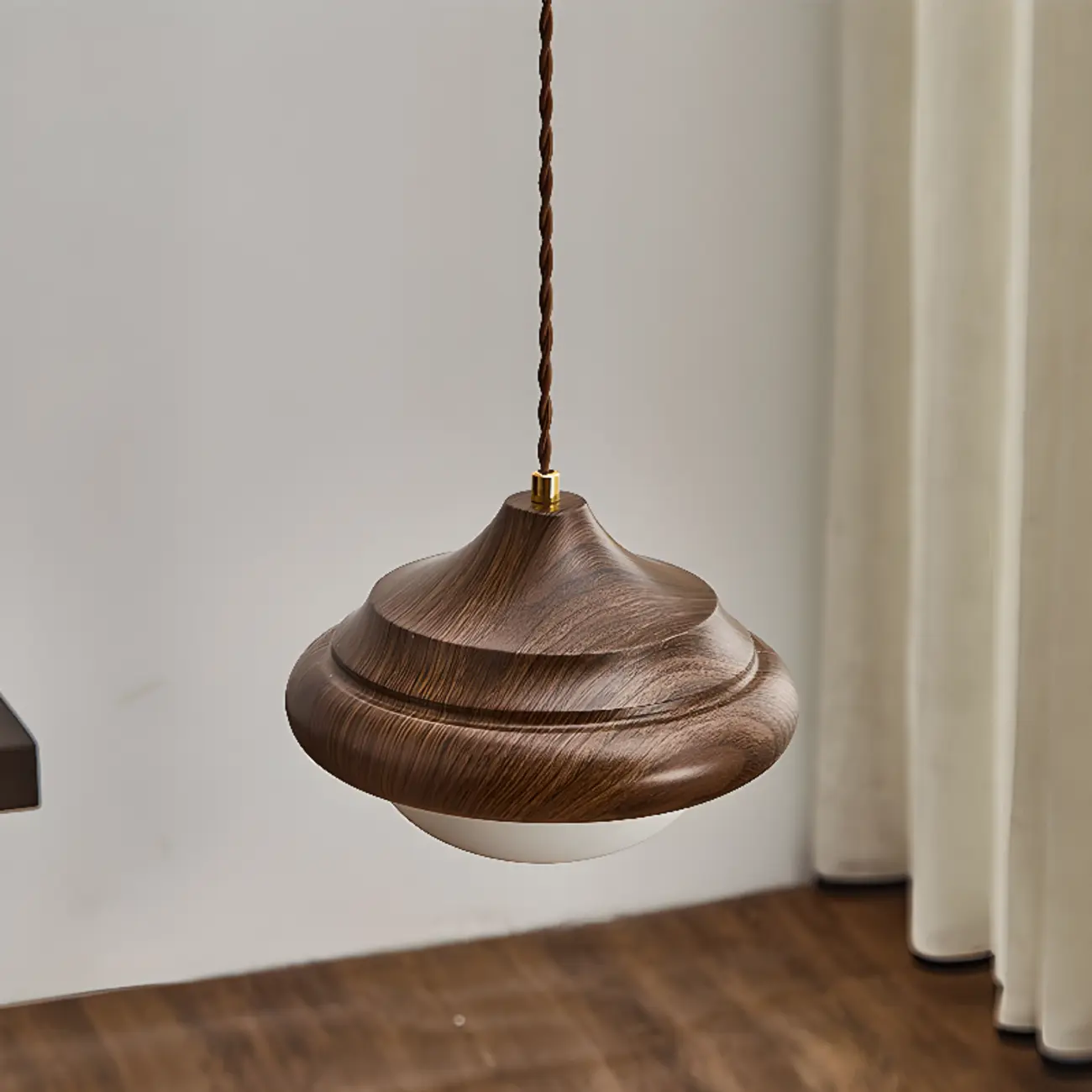 Geometric Walnut Glass Indoor Pendant Light Adjustable Height Image - 4 | homeyfad